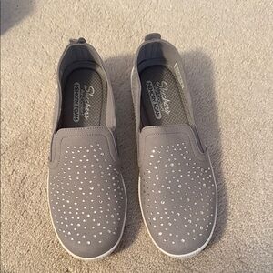 Skechers Women's Gray Slip-On Sneakers with Rhinestones